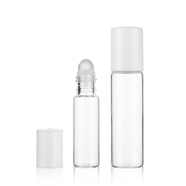 5ml 10ml cosmetic packaging clear essential oil roller bottle skincare perfume oil tube with white lid