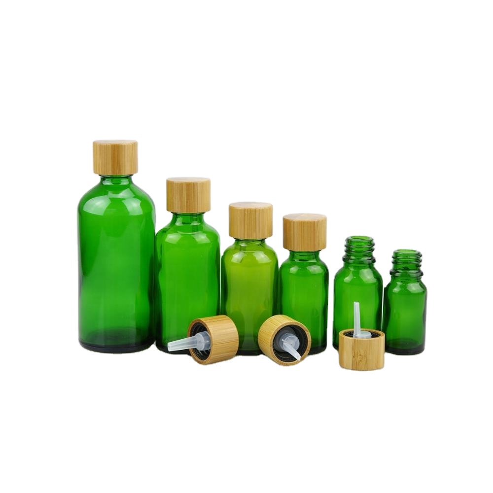 5ml 10ml empty skin care glass bottle with wood bamboo euro dripper lid