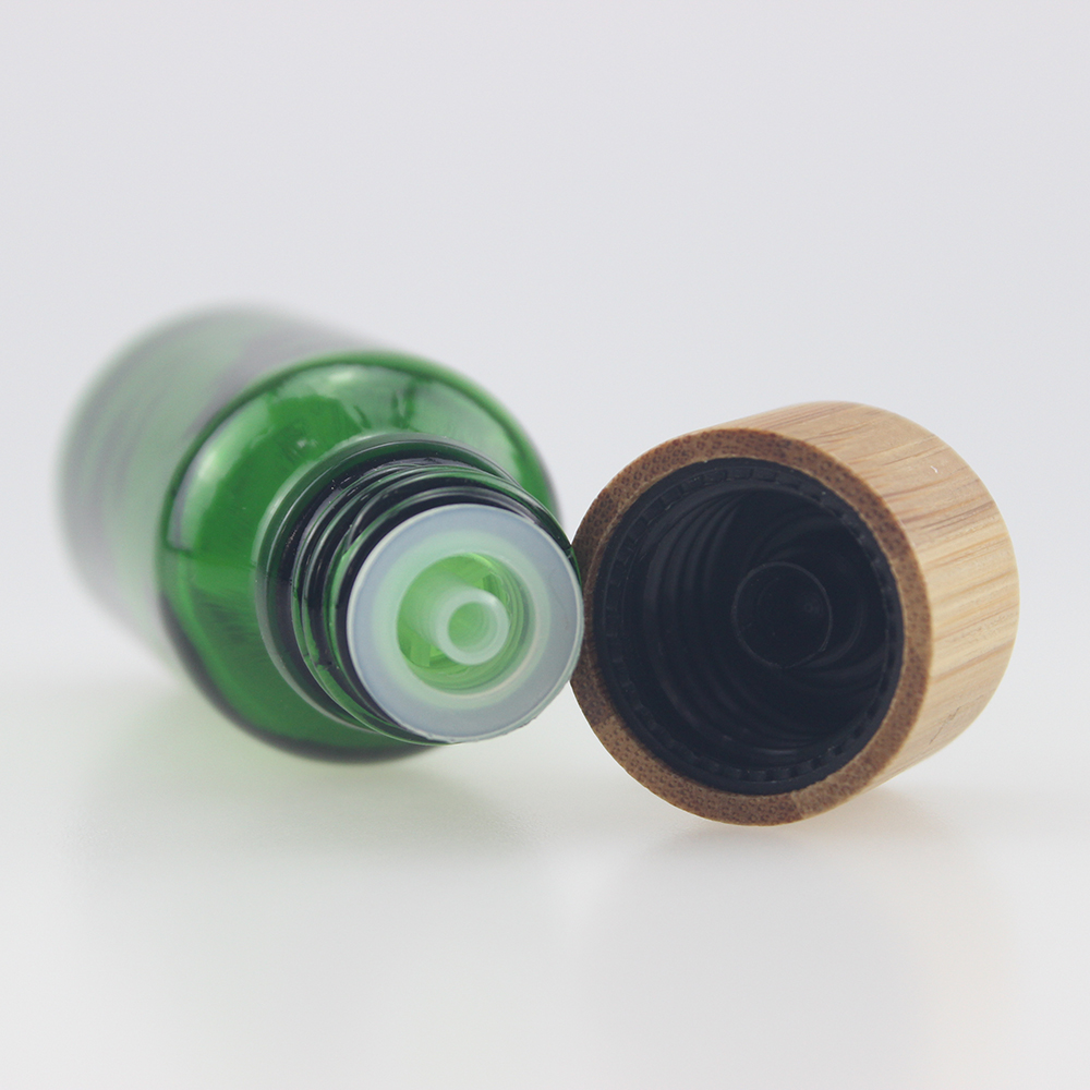 5ml 10ml empty skin care glass bottle with wood bamboo euro dripper lid