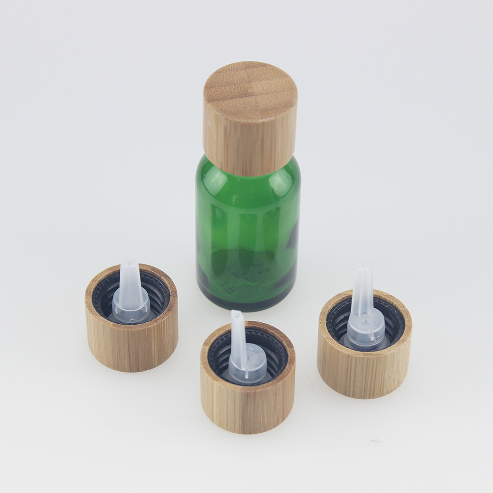 5ml 10ml empty skin care glass bottle with wood bamboo euro dripper lid