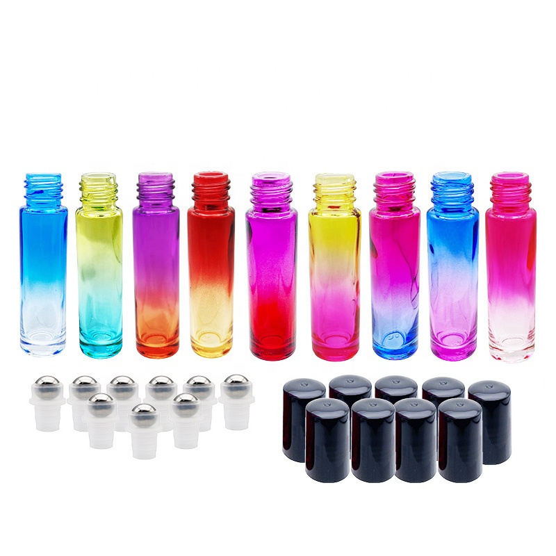 5ml 10ml essential oil roll on thick glass bottle Gradient color metal roller and PP cap
