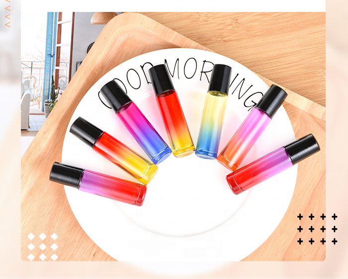 5ml 10ml essential oil roll on thick glass bottle Gradient color metal roller and PP cap