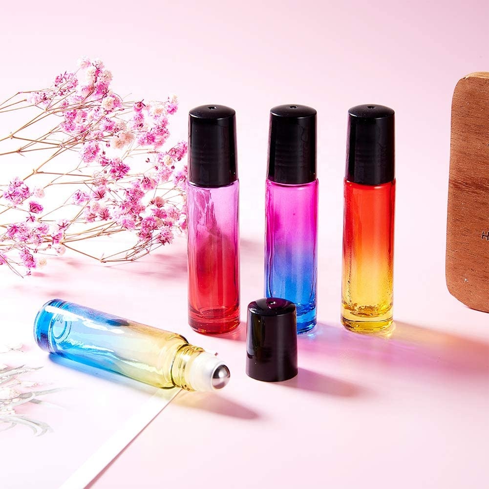 5ml 10ml essential oil roll on thick glass bottle Gradient color metal roller and PP cap