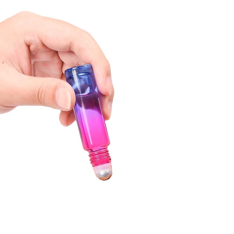 5ml 10ml essential oil roll on thick glass bottle Gradient color metal roller and PP cap