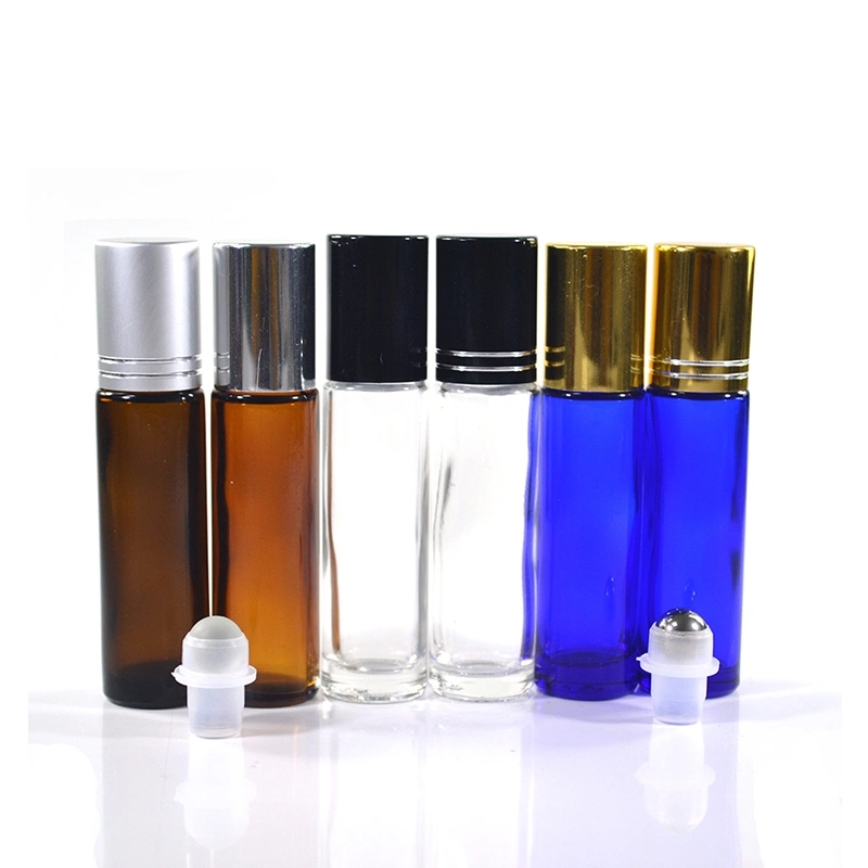 5ml 10ml eye serum essential oil custom opaque 10ml green glass roller bottle with gem stone roller ball