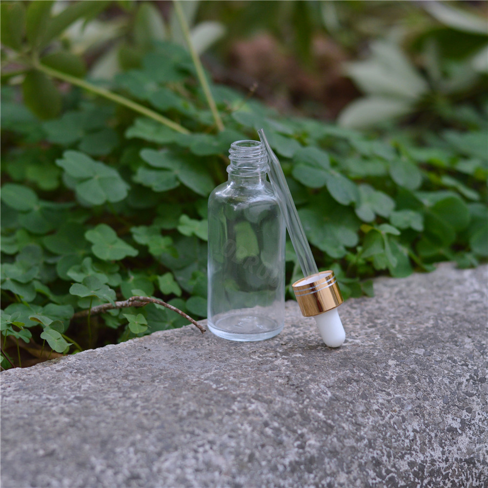 5ml 10ml glass clear/amber essential oil bottle 30 ml 50ml glass dropper bottle with gold cap for aroma perfume oil