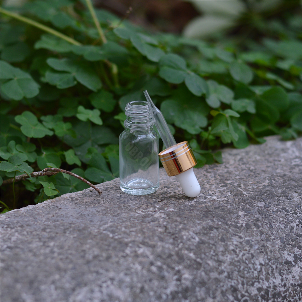 5ml 10ml glass clear/amber essential oil bottle 30 ml 50ml glass dropper bottle with gold cap for aroma perfume oil