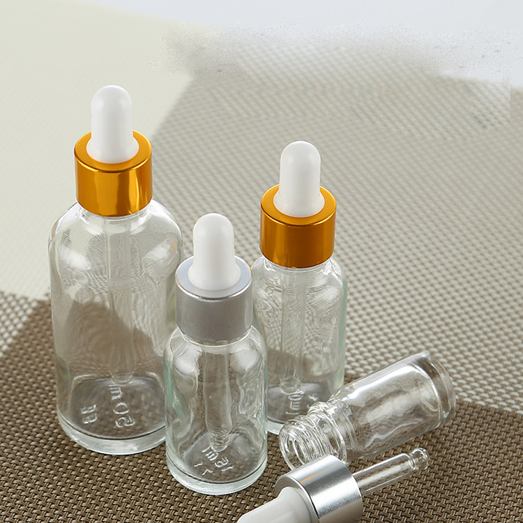5ml 10ml glass clear/amber essential oil bottle 30 ml 50ml glass dropper bottle with gold cap for aroma perfume oil