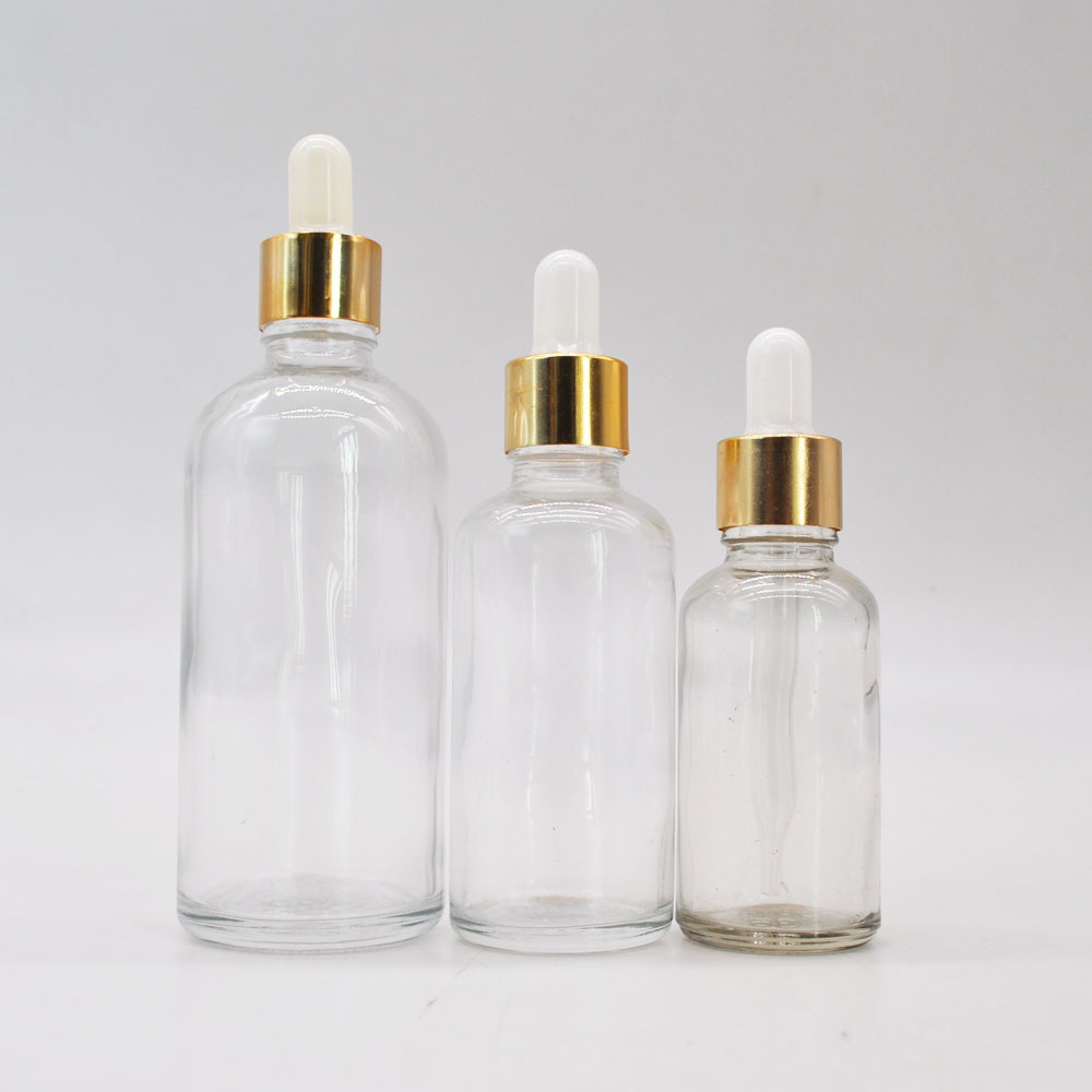 5ml 10ml glass clear/amber essential oil bottle 30 ml 50ml glass dropper bottle with gold cap for aroma perfume oil