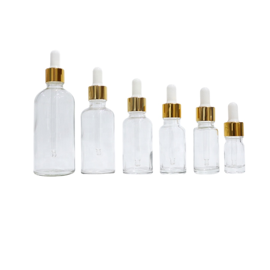 5ml 10ml glass clear/amber essential oil bottle/glass bottle 30 ml 50ml glass dropper bottle with gold cap for aroma perfume oil
