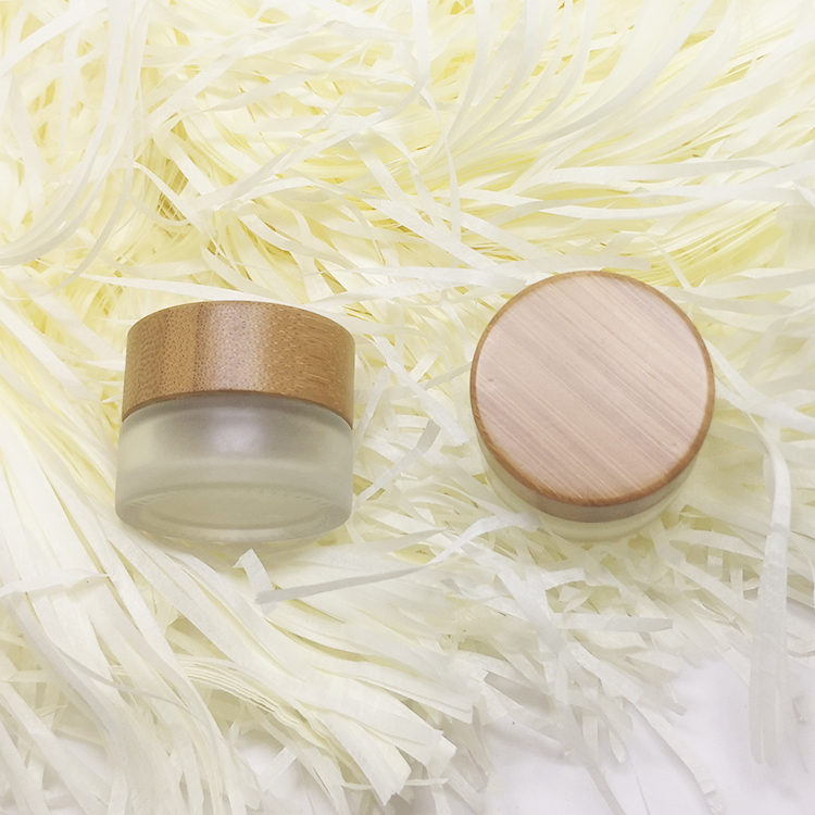 5ml 10ml luxury mini cosmetic containers bamboo lid packaging eye cream gel frosted glass jar