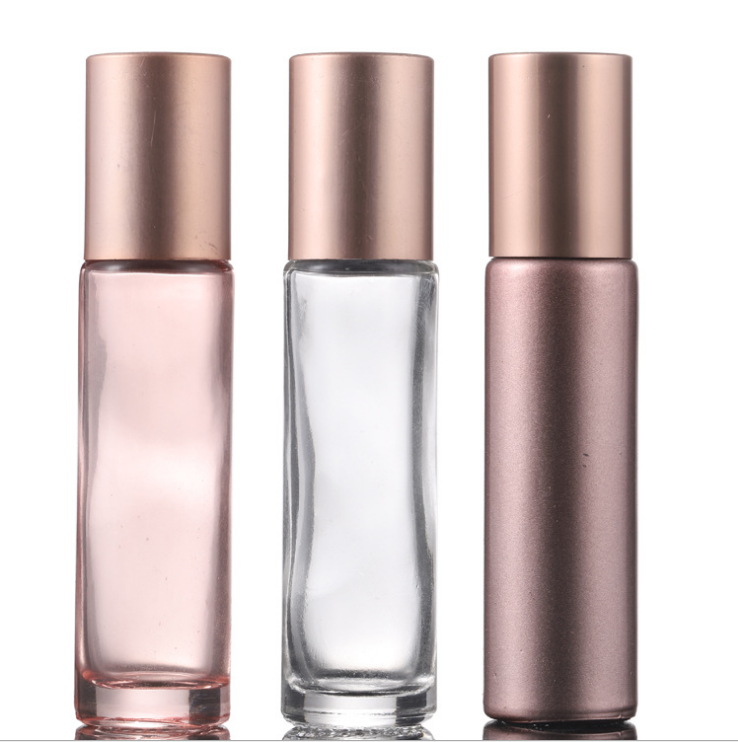 5ml 10ml rose Gold glass roll on bottle with glass roller and cap