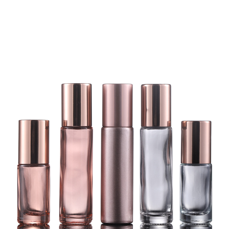 5ml 10ml rose gold color glass roll on bottles 1/3. oz perfume bottle, essential oil roller bottle with rose golden lid
