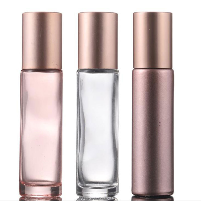 5ml 10ml rose gold color glass roll on bottles 1/3. oz perfume bottle, essential oil roller bottle with rose golden lid