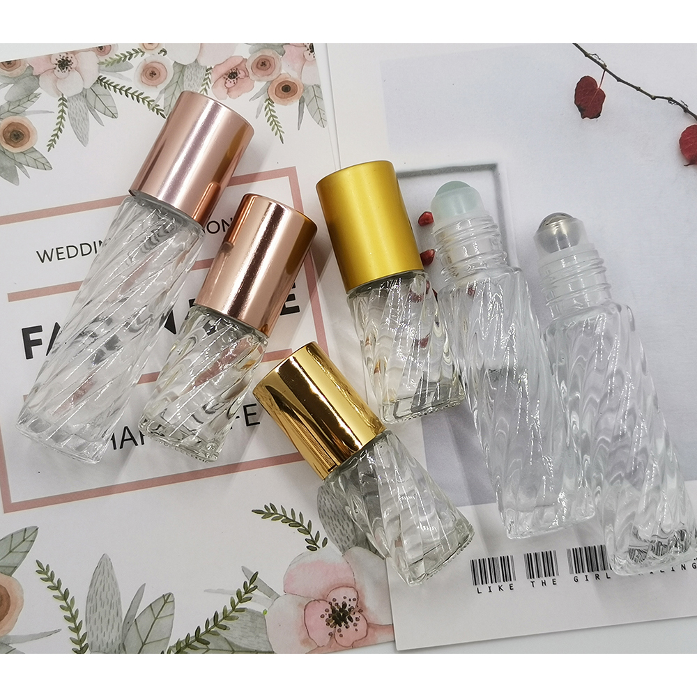 5ml 10ml swirl glass bottle with gold cap rose gold lid for essential oil