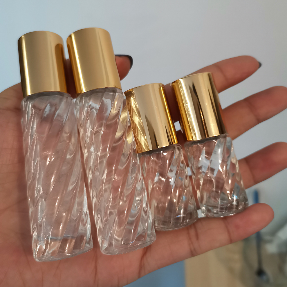 5ml 10ml swirl glass bottle with gold cap rose gold lid for essential oil