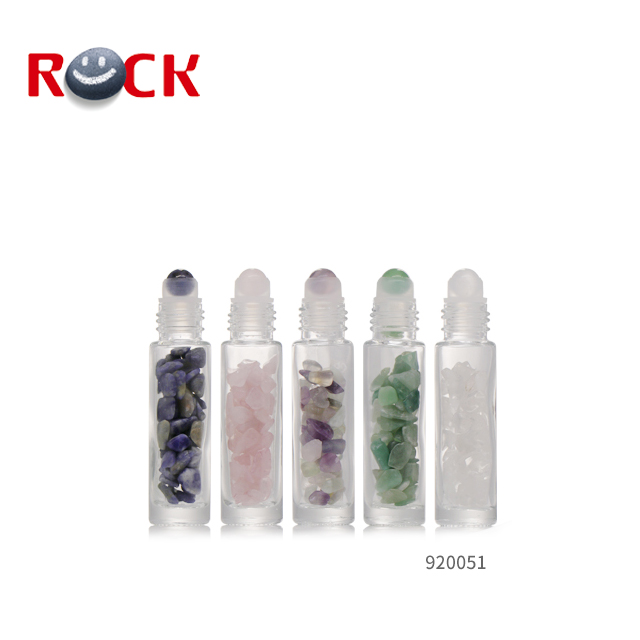 5ml 10ml thick glass essential oil roll on bottles with gemstones roller ball