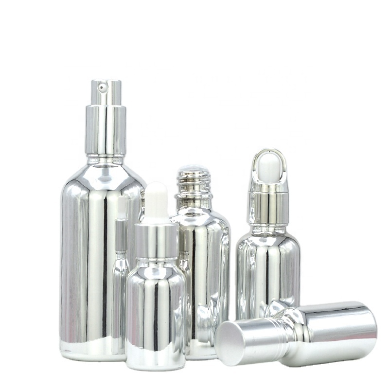 5ml 10ml15ml20ml30ml50ml100ml electroplated silver essential oil bottle perfume spray bottle press emulsion glass bottle