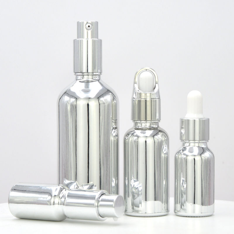 5ml 10ml15ml20ml30ml50ml100ml electroplated silver essential oil bottle perfume spray bottle press emulsion glass bottle