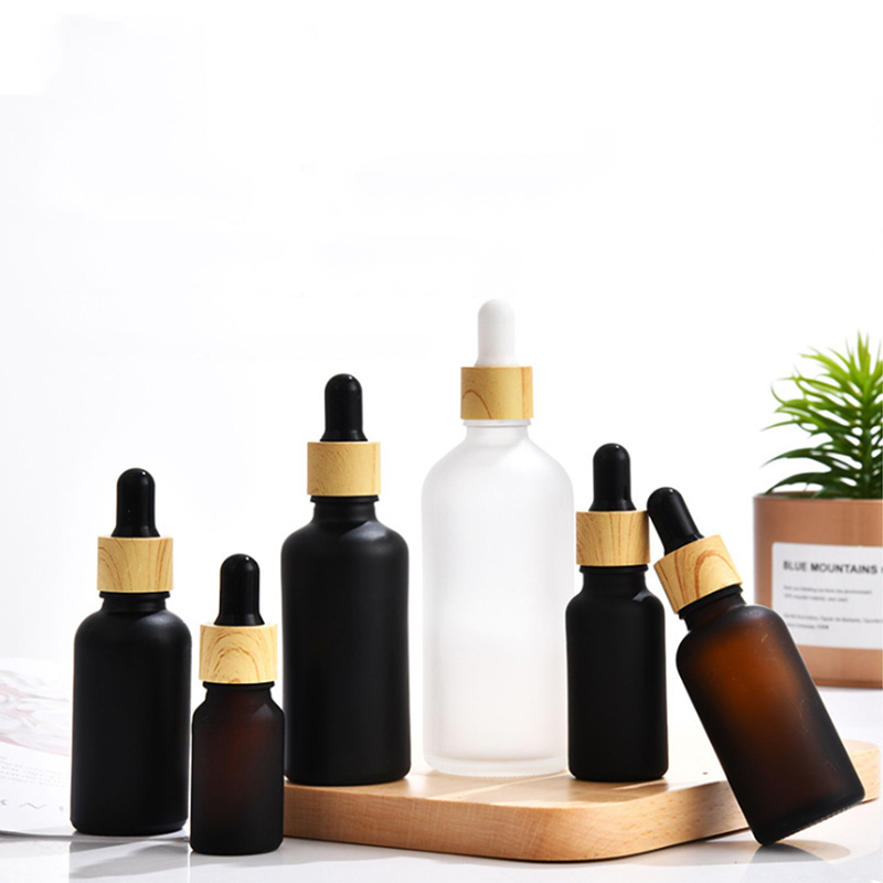 5ml 15ml 20ml 30ml 50ml 100ml Bamboo Frosted Matte Black Amber Glass Bottle with Dropper
