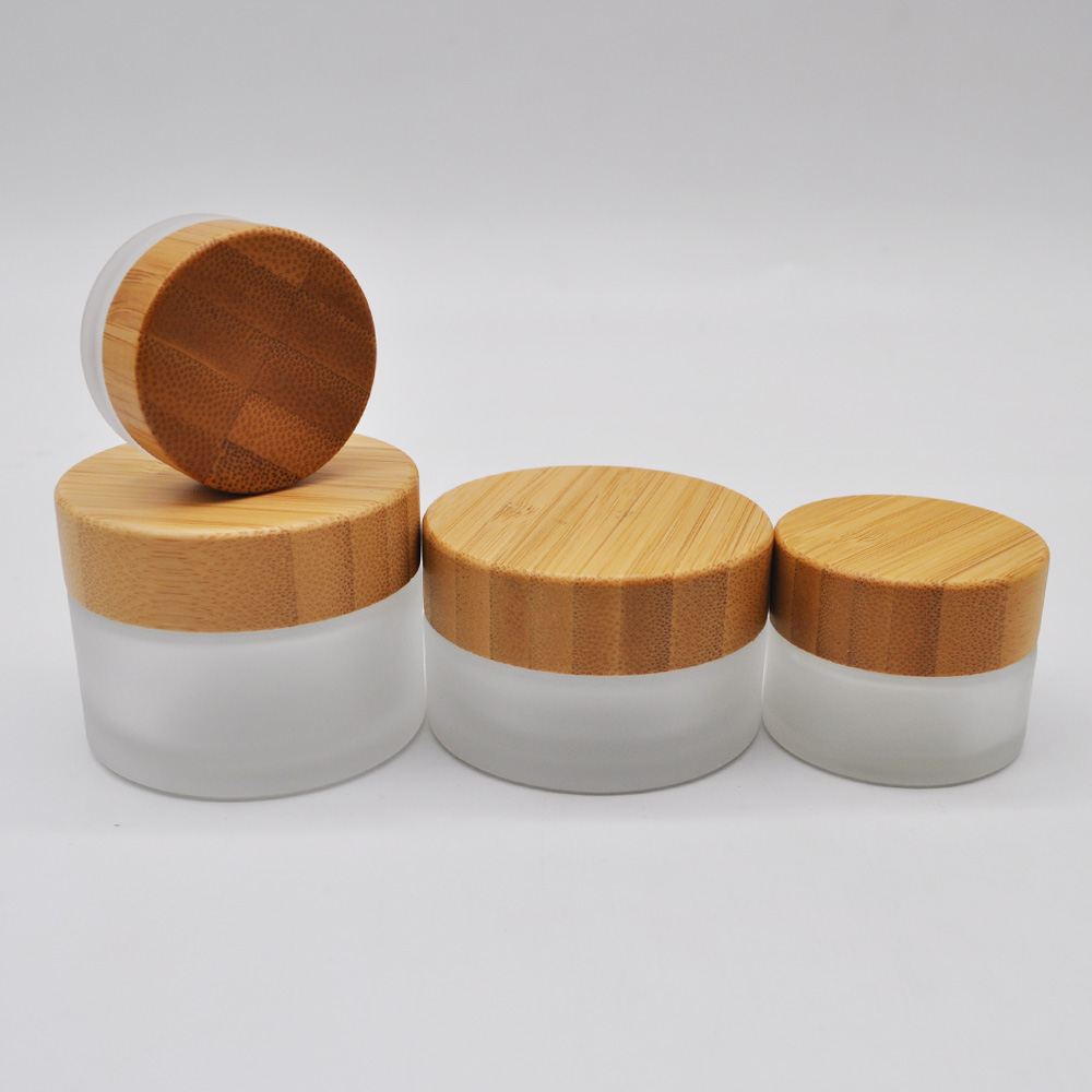 5ml 15ml 30ml 50ml 100 ml clear frosted glass jar with bamboo lid