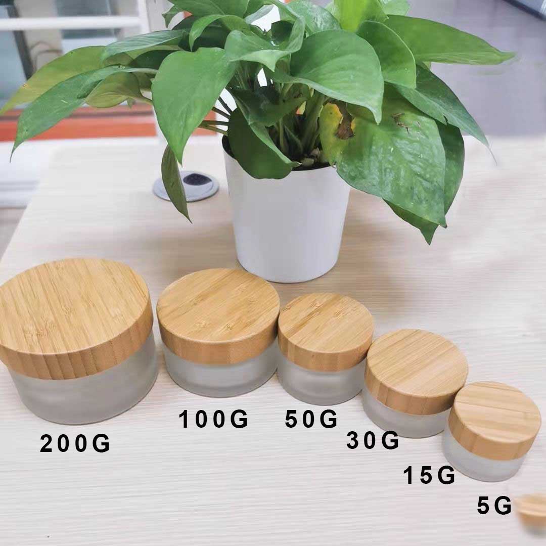 5ml 15ml 30ml 50ml 100ml 200ml Clear Frosted Skin Cream Jar Glass Bamboo Lid Cosmetic Cream Jar