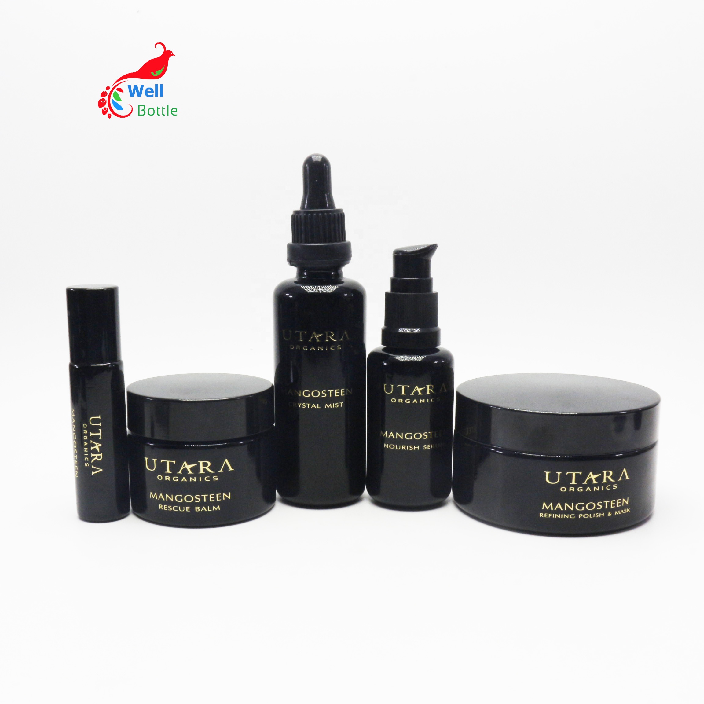 5ml 15ml 30ml 50ml 100ml Dark violet glass essential oil lotion cosmetic bottle and jarVJ-273D