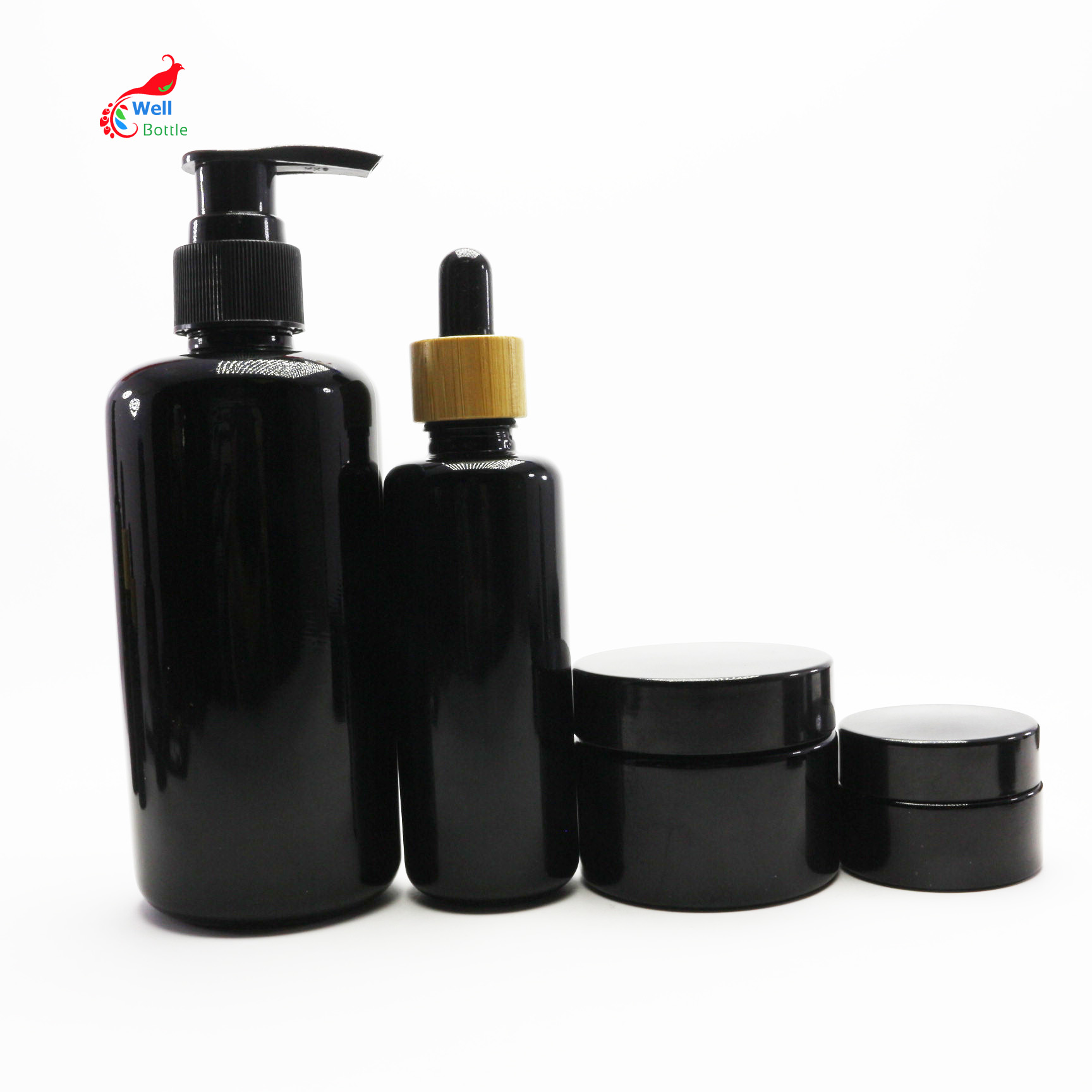 5ml 15ml 30ml 50ml 100ml Dark violet glass essential oil lotion cosmetic bottle and jarVJ-273D