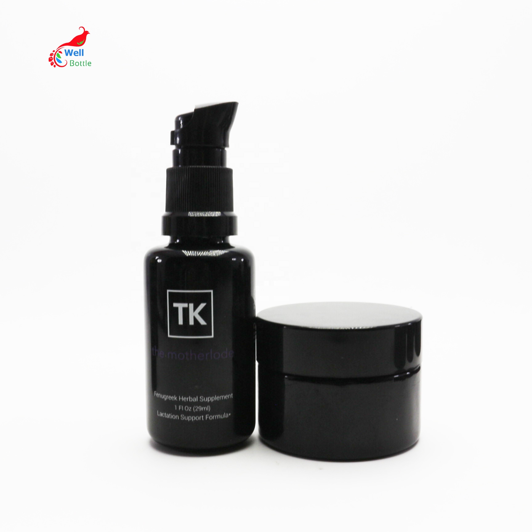 5ml 15ml 30ml 50ml 100ml Dark violet glass essential oil lotion cosmetic bottle and jarVJ-273D