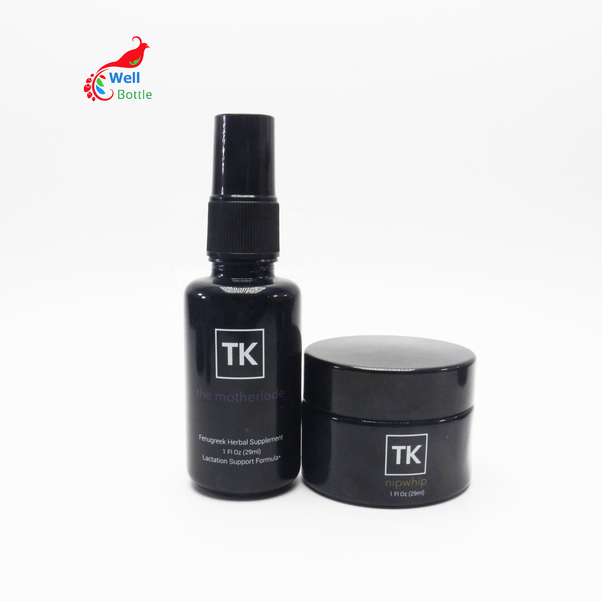 5ml 15ml 30ml 50ml 100ml Dark violet glass essential oil lotion cosmetic bottle and jarVJ-273D