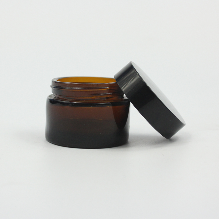 5ml 15ml 30ml 50ml 100ml Frosted amber cosmetic glass cream jar with custom printing with wooden lid gold lid silver lid