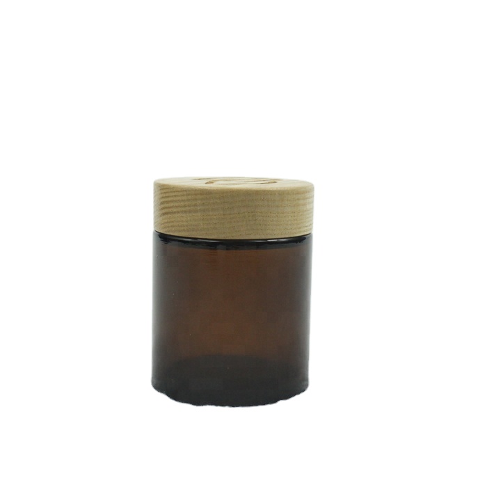 5ml 15ml 30ml 50ml 100ml Frosted amber cosmetic glass cream jar with custom printing with wooden lid gold lid silver lid