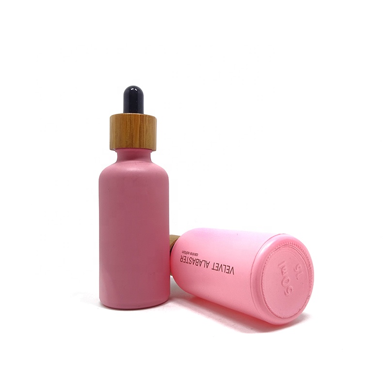 5ml 15ml 30ml 50ml 100ml Pink Frost Glass Serum Cosmetic Oil Dropper Bottles with Bamboo Lid