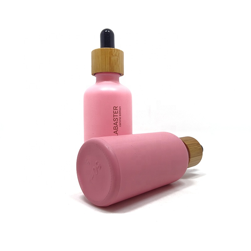 5ml 15ml 30ml 50ml 100ml Pink Frost Glass Serum Cosmetic Oil Dropper Bottles with Bamboo Lid
