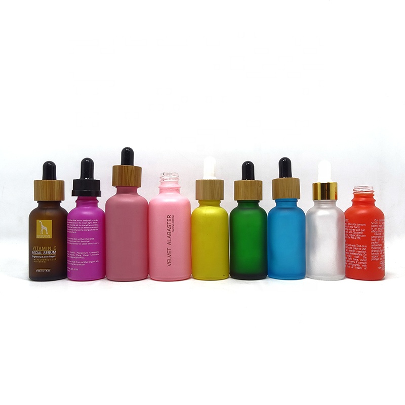 5ml 15ml 30ml 50ml 100ml Pink Frost Glass Serum Cosmetic Oil Dropper Bottles with Bamboo Lid