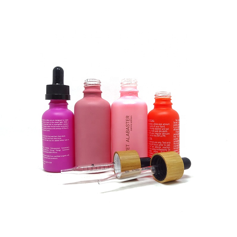 5ml 15ml 30ml 50ml 100ml Pink Frost Glass Serum Cosmetic Oil Dropper Bottles with Bamboo Lid