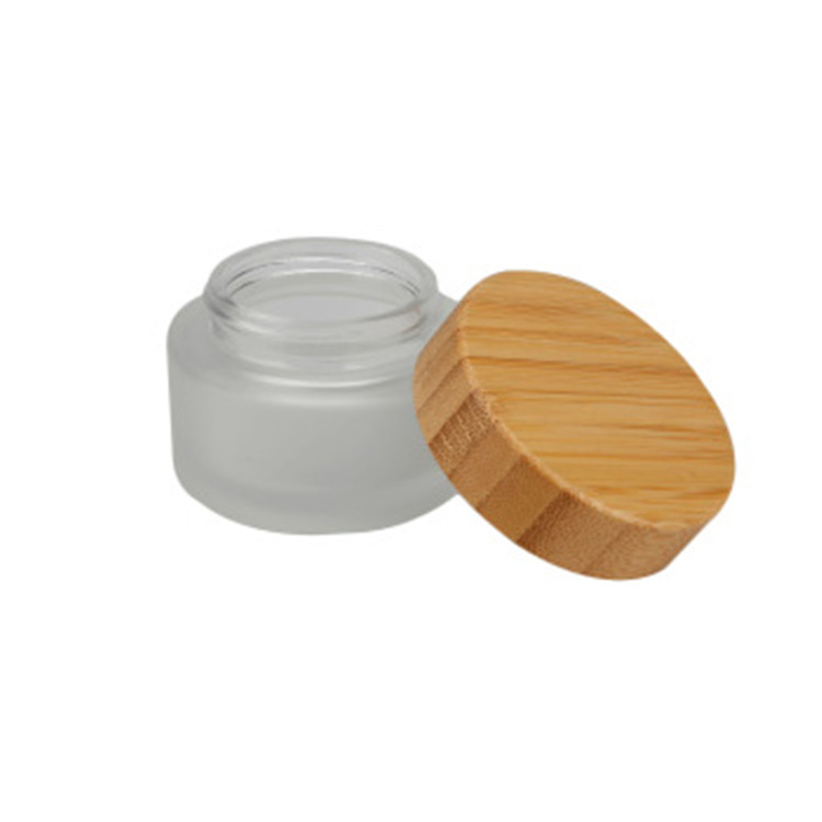 5ml 15ml 30ml 50ml 100ml Tarros cosmeticos de vidrio esmerilado con tapa de madera para crema corporal