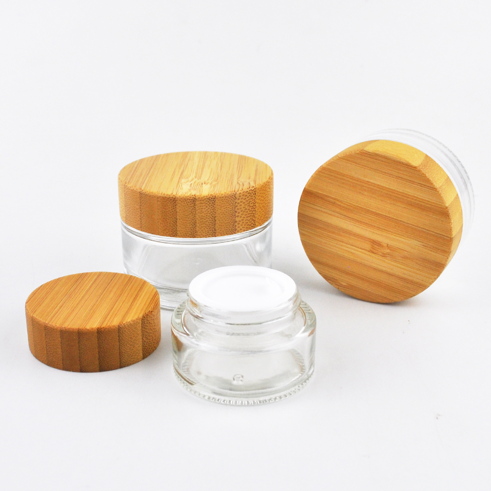 5ml 15ml 30ml 50ml 100ml clear cosmetic glass cream jar with bamboo lid