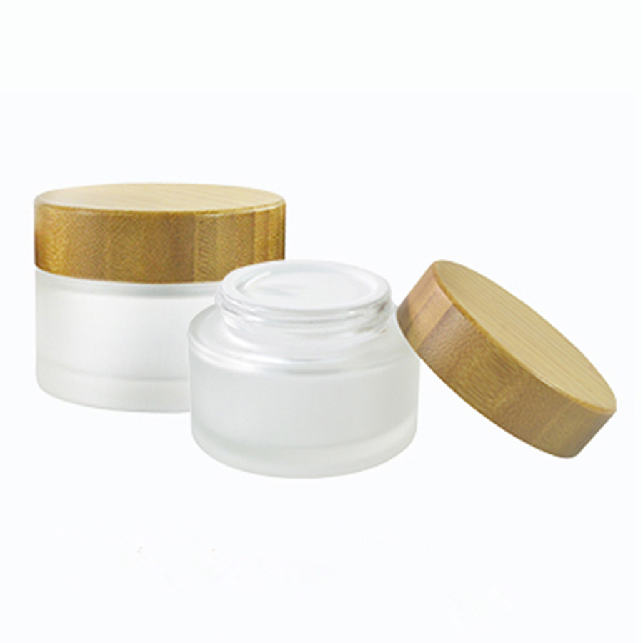 5ml 15ml 30ml 50ml 100ml clear frosted cosmetic cream glass jar with bamboo lid for body cream