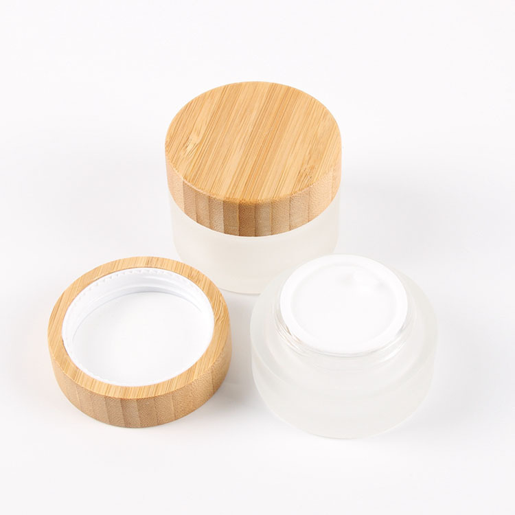5ml 15ml 30ml 50ml 100ml clear frosted glass jar with bamboo wood lid for body cream