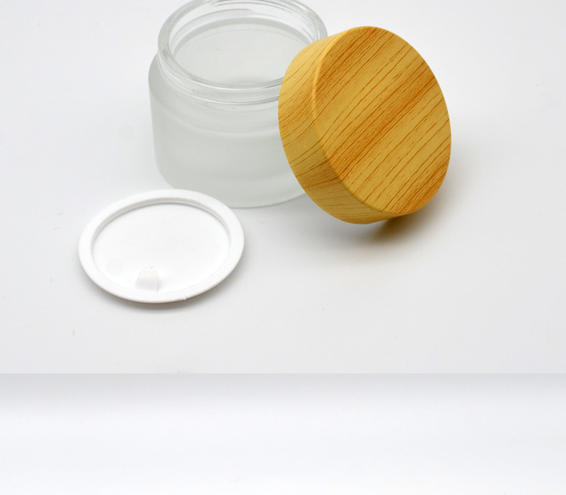 5ml 15ml 30ml 50ml 100ml clear frosted glass jar with bamboo wood lid for body cream