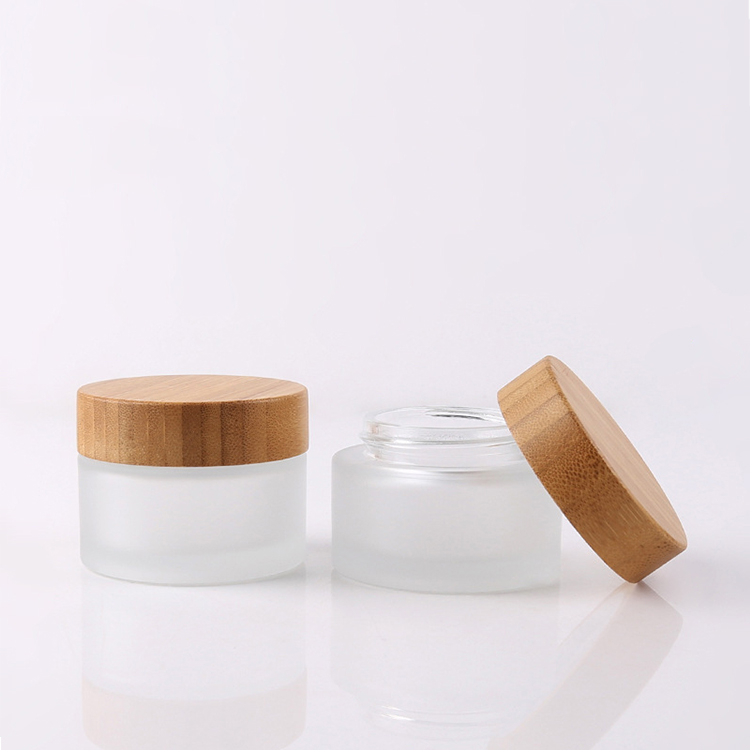 5ml 15ml 30ml 50ml 100ml cosmetic bottle jar clear frosted glass jar with bamboo wood lid for face cream