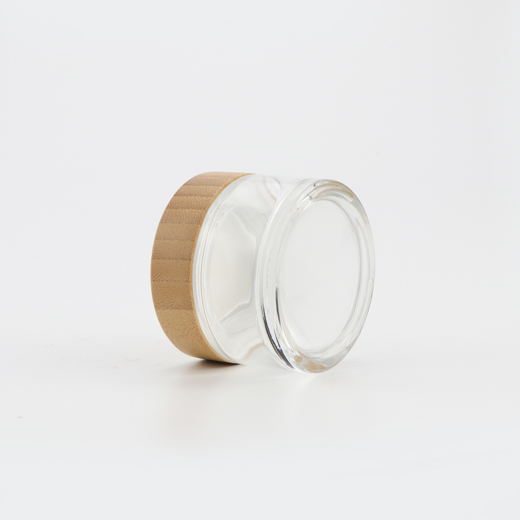 5ml 15ml 30ml 50ml 100ml cosmetic bottle jar clear frosted glass jar with bamboo wood lid for face cream