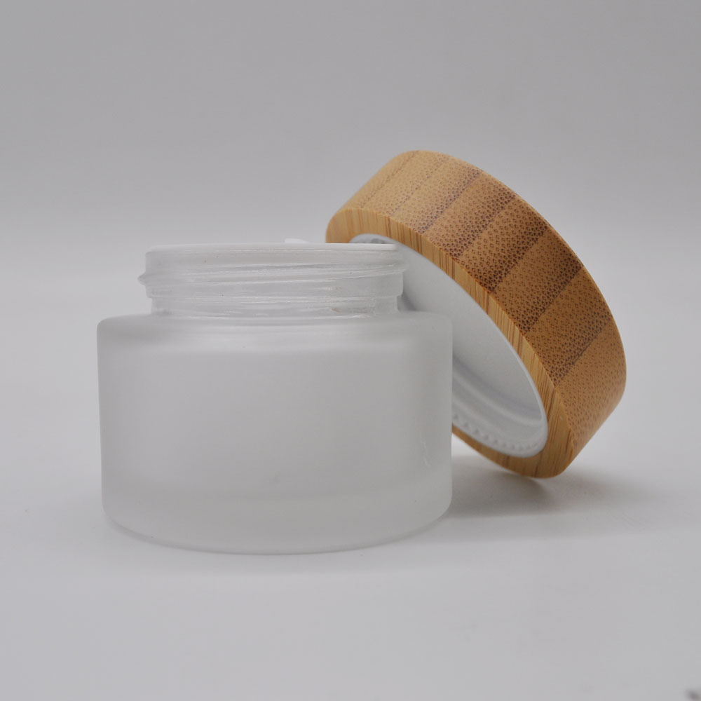 5ml 15ml 30ml 50ml 100ml cosmetic clear frosted glass cream jar with bamboo wood cap