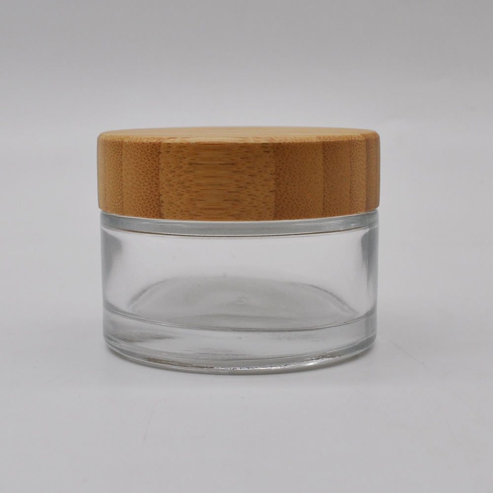 5ml 15ml 30ml 50ml 100ml cosmetic clear frosted glass cream jar with bamboo wood cap