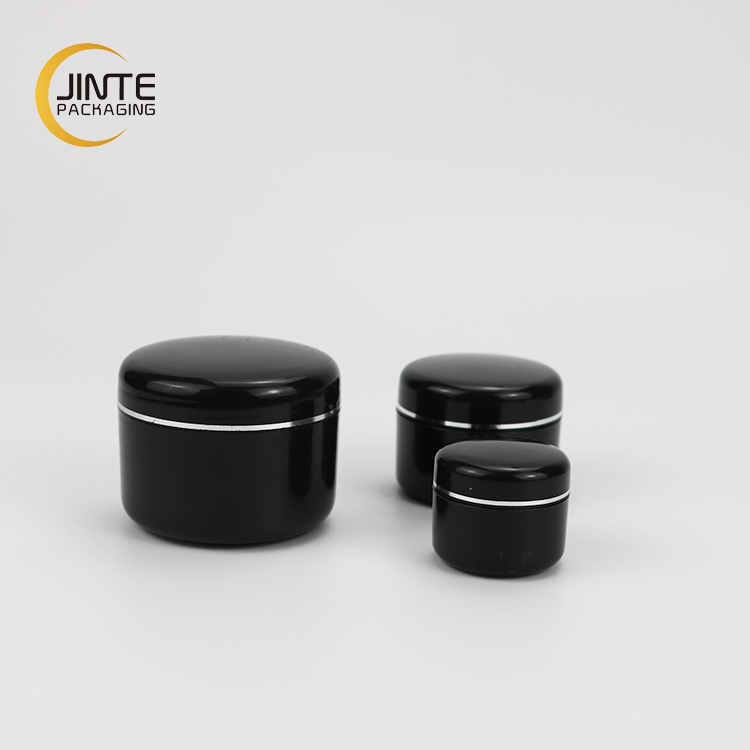 5ml 15ml 30ml 50ml Glossy Black Pp Double Wall Cream Jar With Silver Rim Decoration For Skincare Products