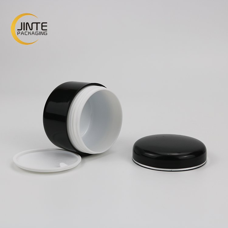 5ml 15ml 30ml 50ml Glossy Black Pp Double Wall Cream Jar With Silver Rim Decoration For Skincare Products