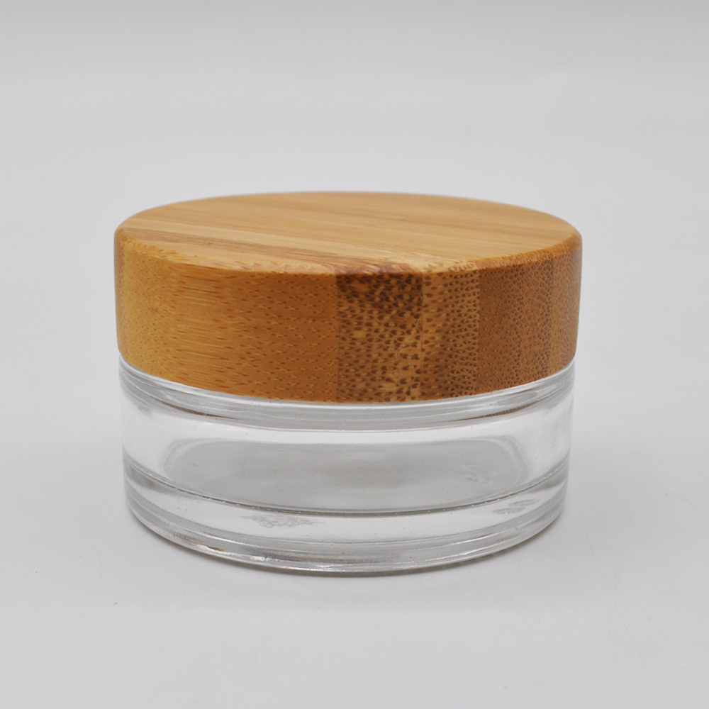 5ml 15ml 50ml 100ml face cream frosted clear bamboo wood lid 30 ml glass jar