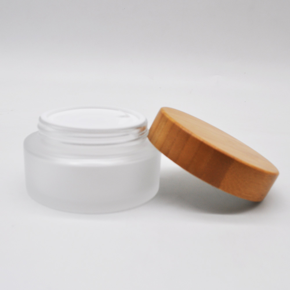 5ml 15ml 50ml 100ml face cream frosted clear bamboo wood lid 30 ml glass jar