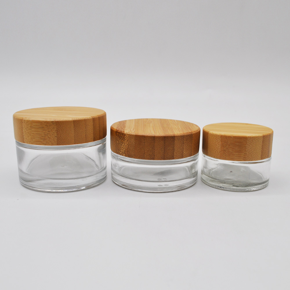 5ml 15ml 50ml 100ml face cream frosted clear bamboo wood lid 30 ml glass jar